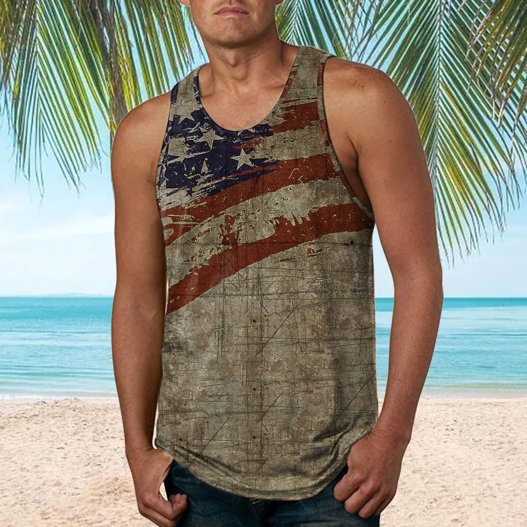 Wholesale Independence Day America Flag 3D Sublimation Printing Men&prime;s Tank Top Vest