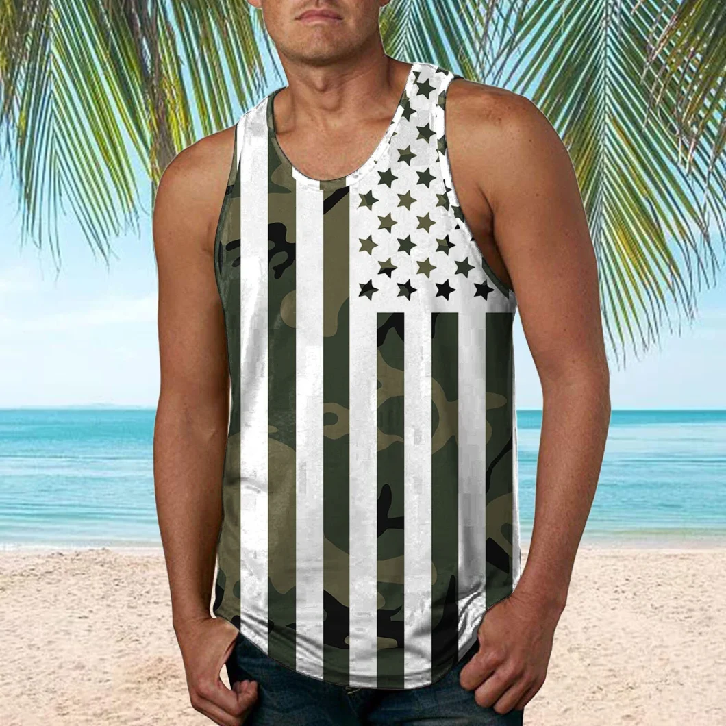 Wholesale Independence Day America Flag 3D Sublimation Printing Men&prime;s Tank Top Vest