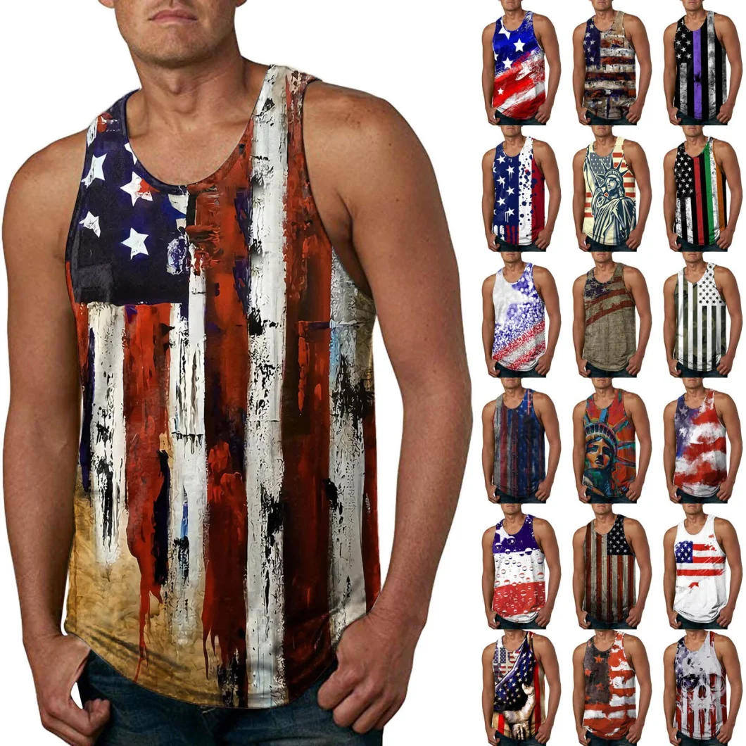 Wholesale Independence Day America Flag 3D Sublimation Printing Men&prime;s Tank Top Vest