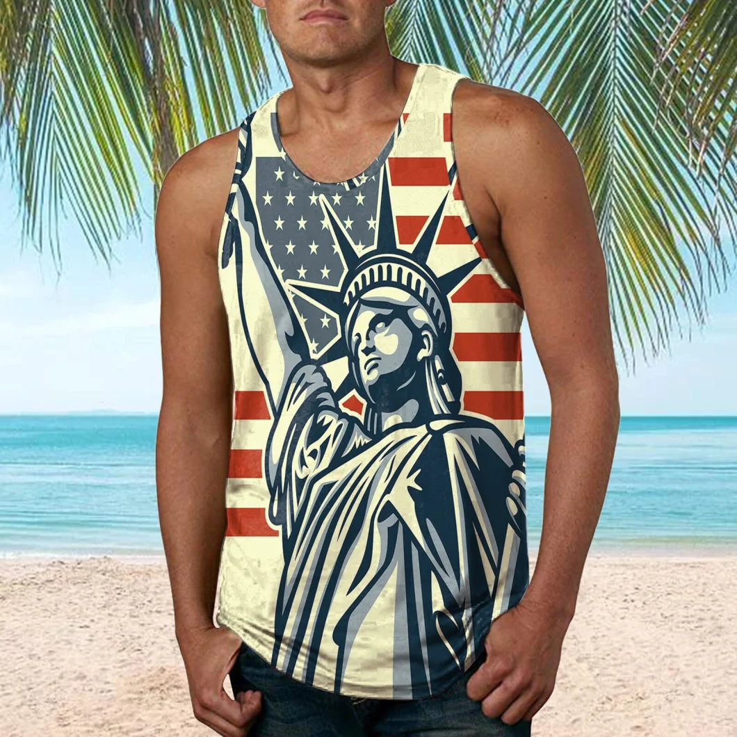 Wholesale Independence Day America Flag 3D Sublimation Printing Men&prime;s Tank Top Vest